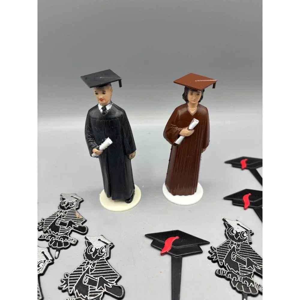 Lot Vintage Graduation Themed Cupcake Picks & Cake Toppers Set Black